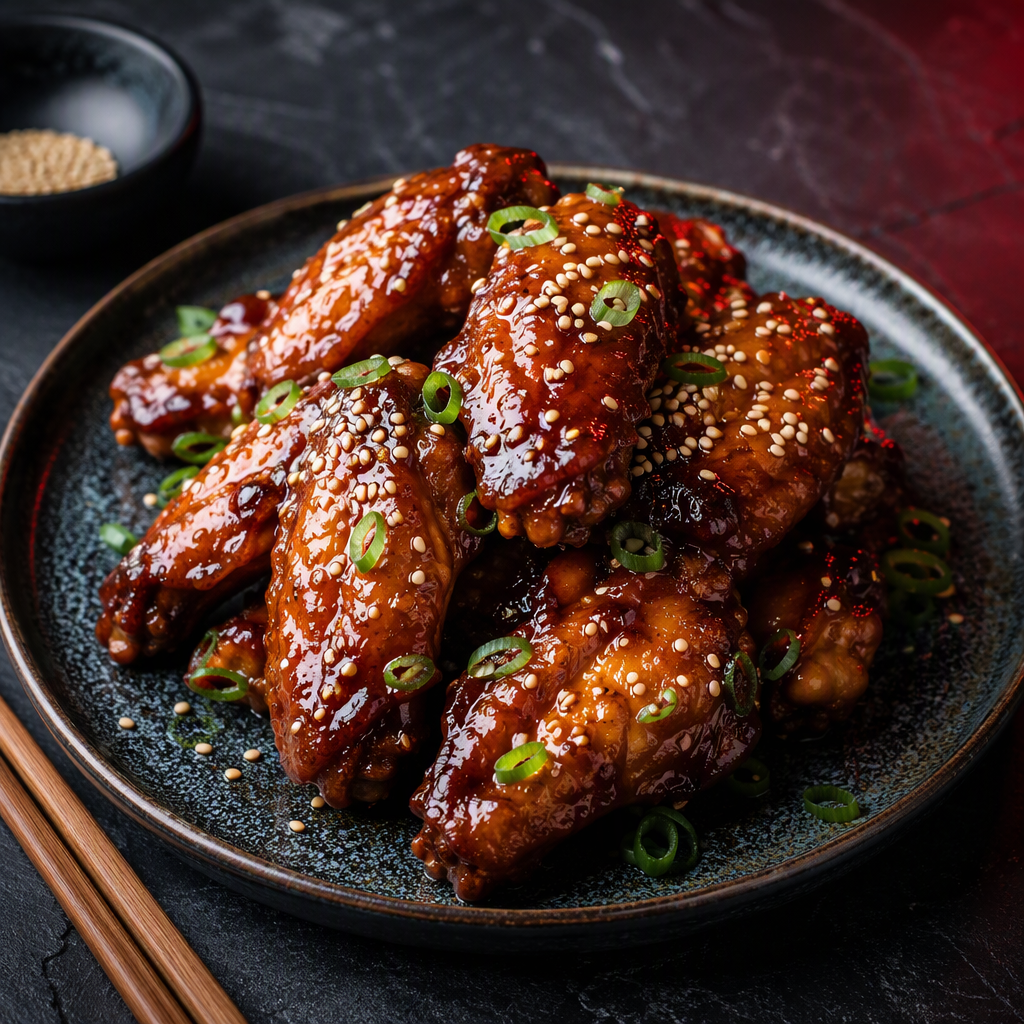Asian sticky glazed wings with sesame and scallions